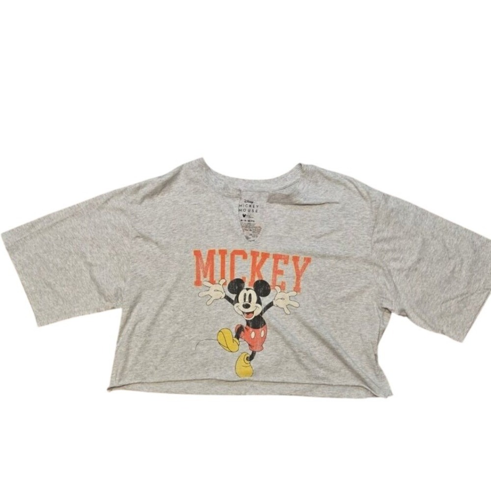 Disney Mickey Mouse Crop Top Tee‎ T-Shirt Distressed Size Med